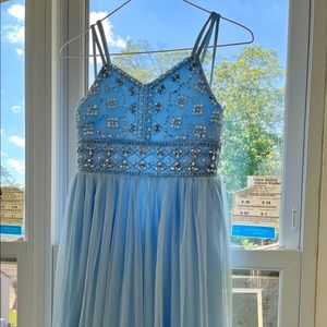 Xtraordinary Big Girls Light Blue Beaded Long Gown/Dress Size 8